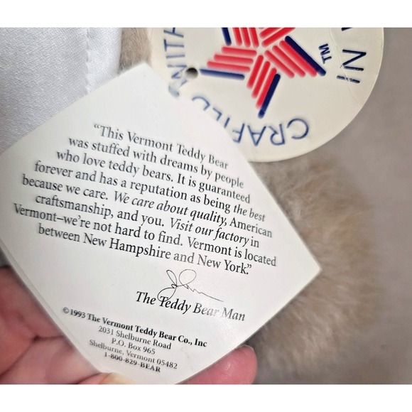 Vintage Vermont Teddy Bear Co Plush White Gown Purple Hat Medium USA 1993 - Picture 4 of 14